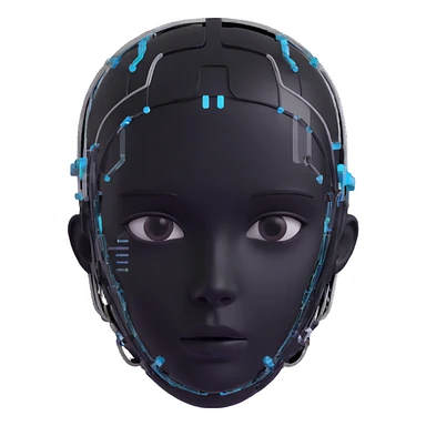 cyber 3D head of a kid, transparent panels, circuitry visible, modern tech look, 3D icon style sticker