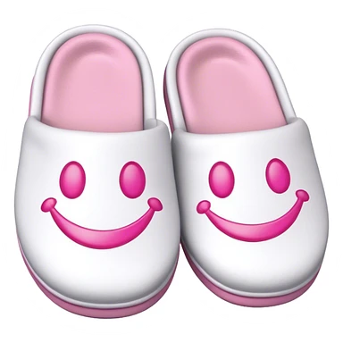 white slippers pink smiley face sticker