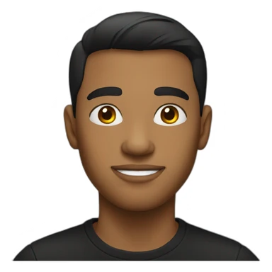 young American man, black hair, shaved, black tshirt sticker