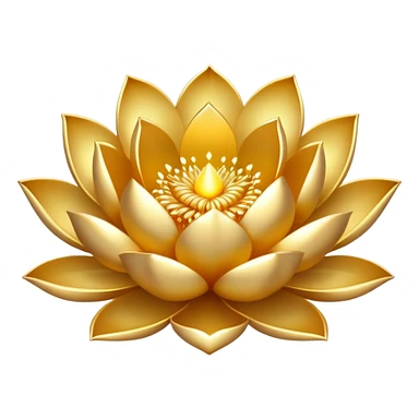 Emoji of a golden lotus flower with shimmering petals and a mystical glow. Tiny golden sparks float around it, symbolizing spiritual enlightenment. A pure white background. sticker