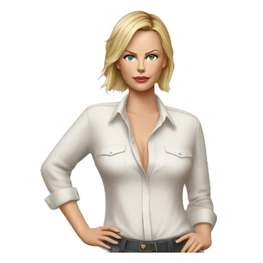 ultra realistic charlize theron wearing shirt sticker
