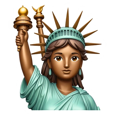 Cinematic Realistic Statue of Liberty Landmark Emoji, depicted with the iconic, majestic statue set against a clear sky rendered with detailed textures and dramatic, symbolic lighting. sticker