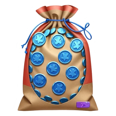 blue coins inside a brown bag  sticker