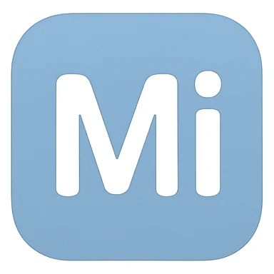 the word 'Mi' in a rounded icon style, soft edges, minimalistic, friendly look sticker
