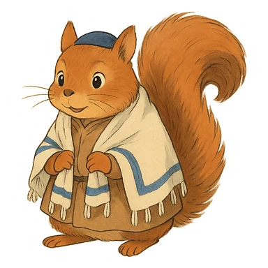 ghibli style squirrel with a kippah and prayer shawl sticker