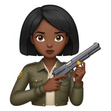 Black girl, black hair, naked, with gun. sticker