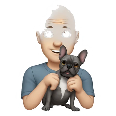 Bald man holding dark grey french bulldog  sticker