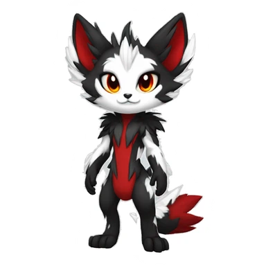 Anthro-Edgy-Cool-Dark-Black-White-Red-Contrast-Colors-Fantasy-Fur-Sona-Chibi-Shiny-Fakémon-Hybrid full body sticker