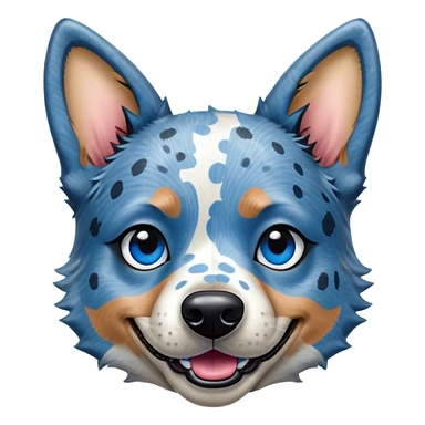 Cinematic Comical Blue Speckle Australian Cattle Dog Portrait Emoji, Head tilted dramatically with an exaggeratedly amused expression, featuring a striking blue speckle Fur with bold patterns, wide, expressive blue eyes filled with playful disbelief, Simplified yet hilariously expressive features, highly detailed, glowing with a slightly sassy glow, high shine, dramatic yet playful, stylized with an air of cheeky charm, bright and endearing, soft glowing outline, capturing the essence of a spirited and over-the-top herder, so meme-worthy it feels like it could side-eye its way into internet fame instantly! sticker