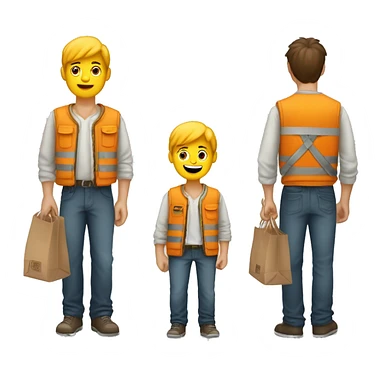 Ragazzo che lavora da amazon con pettorina gialla e un pacco di amazon in mano sticker