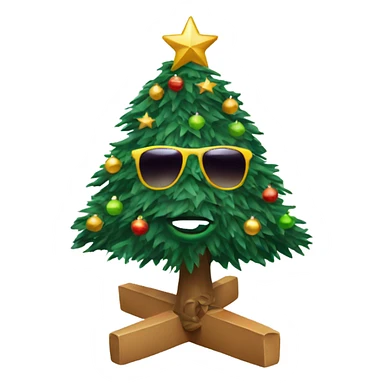 A Christmas tree with sunglasses sticker