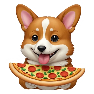 black tri-color corgi with pizza sticker
