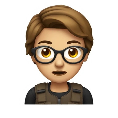 A FEMALE EMOJI, WITH A ANGRY FACE, SQUARED GOOGLES AND SHORT BROWN HAIR sticker