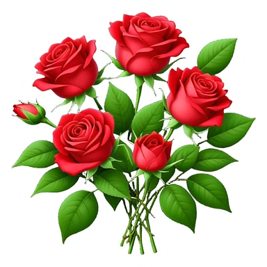 bouquet Bright Red Tea Rose, luxuriant, leaf, bud sticker