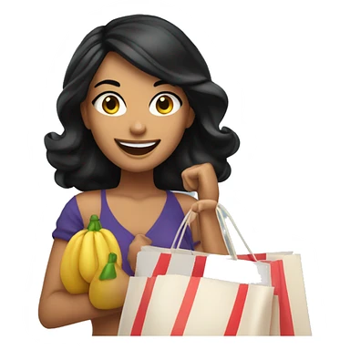 Tanned beautiful italian woman with lin black hair smiling and holding bags shopping  sticker