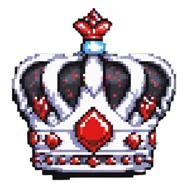 black crown with large red gems, pixel art style, no white, only black and red colors sticker