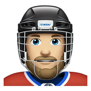 hockey player wearing helmet, with blue eyes and beard sticker