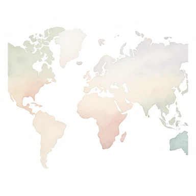 world map, watercolor style, soft colors, no text sticker