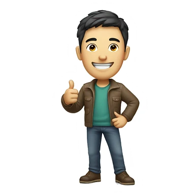 Smiling Chinese man shows thumbs up sticker