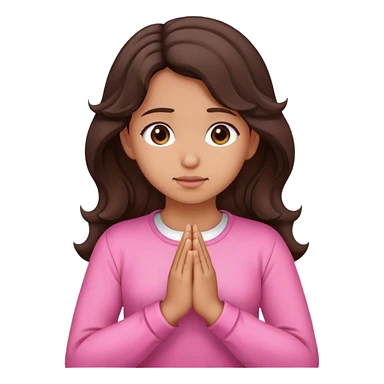 Girl with wavy dark brown hair and slight tan skin praying with a pink outfit  sticker