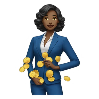 Posh-woman-with-blue-suit-holding-golden-coins sticker