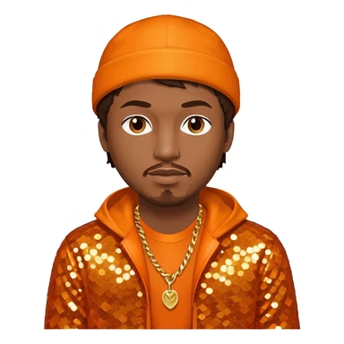 Mystikal, Rapper with dark brown hair, orange sequin outfit sticker