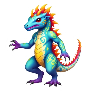 a colorful edgy vernid-fionbri-creature with splash patterns full body sticker