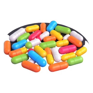 plate with supplement pills and capsules instead of food sticker
