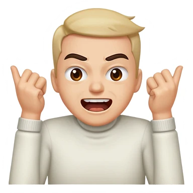 mouth open smiling with angry eyebrows and hands around neck sticker