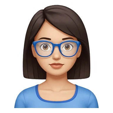 mujer de 30 años, cabello marron oscuro, ANTEOJOS CELESTE BLANCOS, top celeste escote cuadrado, piel blanca, cara redonda sticker