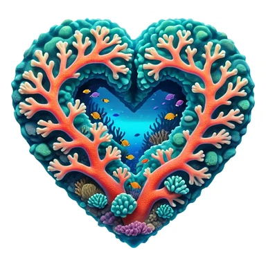 Cinematic Realistic Heart Reef Landscape Emoji, depicted with a naturally heart‚Äêshaped coral formation in vibrant marine hues, rendered with detailed underwater textures and luminous lighting. sticker