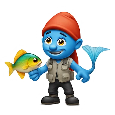 Smurf with fish sticker