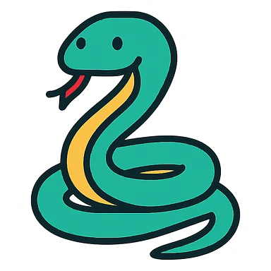 snake, lineal color icon with black outlines, simple and modern sticker