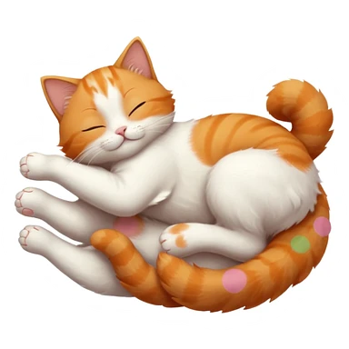 ginger and white small cat eyes closed lying down upside down with paws stretched out straight in different directions sticker