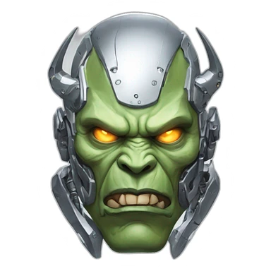 Cyber futuristic silver orc robot face with big orc tusks sticker