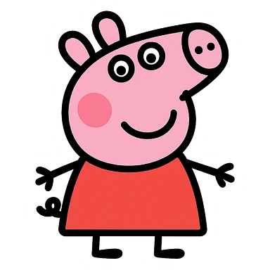 Peppa Pig as a simple modern icon with minimal details, clean lines, flat colors sticker