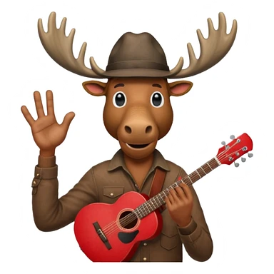 A man with a moose head in alaska pointing a red guitar directly up in the air. Make the graphics gritty and realistic like the moose man is a villian in a high budget batman movie. It needs to be 100 times more dark themed and realistic. Like your batman characters  sticker