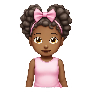 African American baby girl with pink bow in her curly hair ponytail sticker