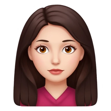 An emoji featuring a woman with dark brown long hair, brown eyes, light pinkish skin, red cheeks sticker