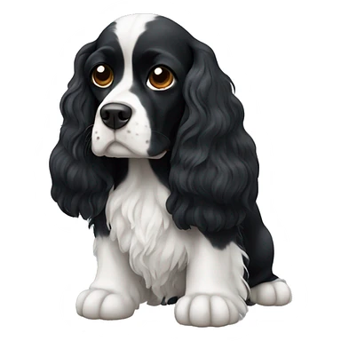 Small completely black king spaniel with white on chest sticker