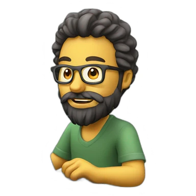 3d artist with beard sit on the PC with graphic tablet sticker
