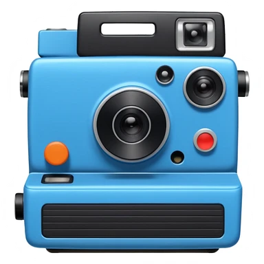 A hand-drawn doodle in a minimalist, cartoon style of a [instant camera]. The object is white with thick, rough, black marker outlines and two small black dot eyes. It is a simple sketch with no realistic textures, centered on a solid [blue] circular background." sticker