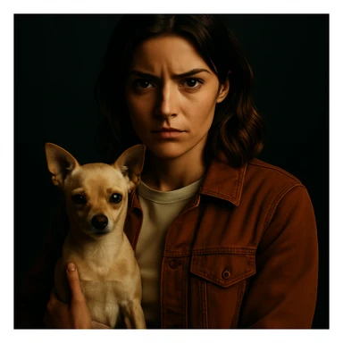 Change the facial expression to a serious and determined look in the style of a Netflix series, keeping all other elements identical. sticker