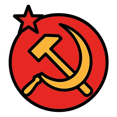 Soviet Union sign, hammer and sickle, bold red and gold, iconic, simple, flat graphic style, no text sticker