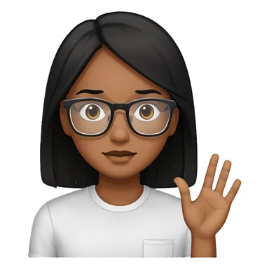 Cor da pele parda óculos um pouco quadrado cabelos longos e preto roupas blusinhas de manga curta sticker