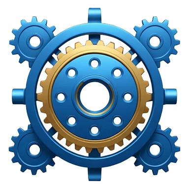 gear with circuit-style connected nodes, representing global system configuration and connectivity. sticker