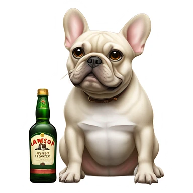 french bulldog with huge balls and a bottle of jameson sticker