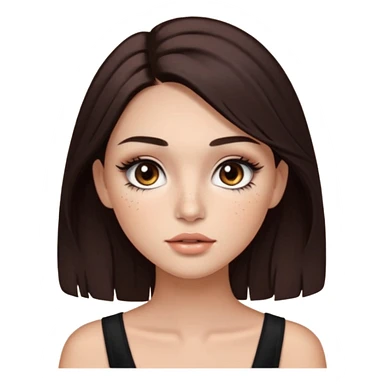 too dark brown 3b hair with dark brown eyes and too long lashes and some make up with freckle and light brown skin sticker