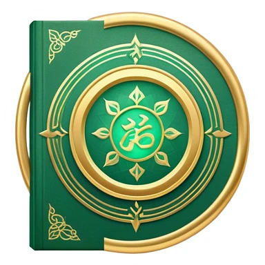 A soft emerald green book front cover with golden details, featuring a Zen circle, a ray of light, or a lotus on the cover, radiating presence, tranquility, and spiritual awakening sticker