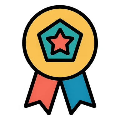 gold must have emblem with subtle colorful accents, elegant minimalist flat design, award badge style, 2D flat vector, trending icon look, soft shadows, no text, isolated on white background, commercial use sticker